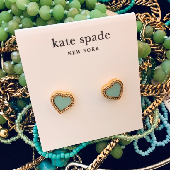 Kate Spade TAKE HEART Earrings🩷Charming STUDS TIFFANY BLUE CZ/ENAMEL GOLD - Picture 10 of 11